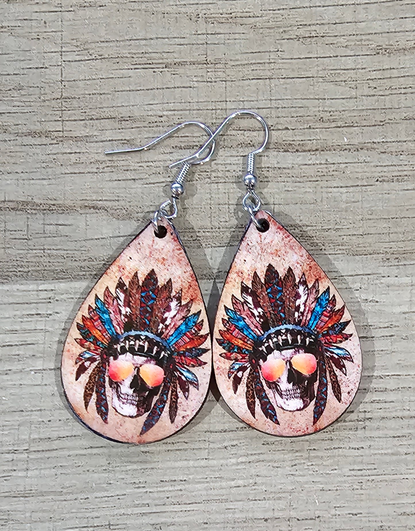 Skull Head Dress Tear drop Earrings