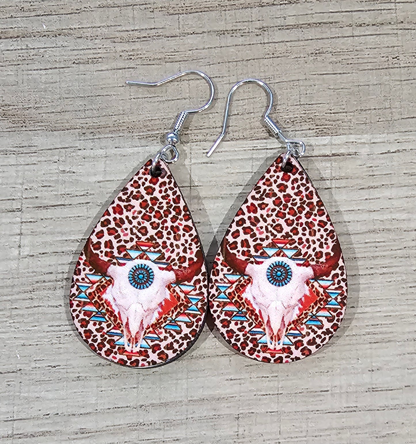 Bull Skull Tear Drop Earrings