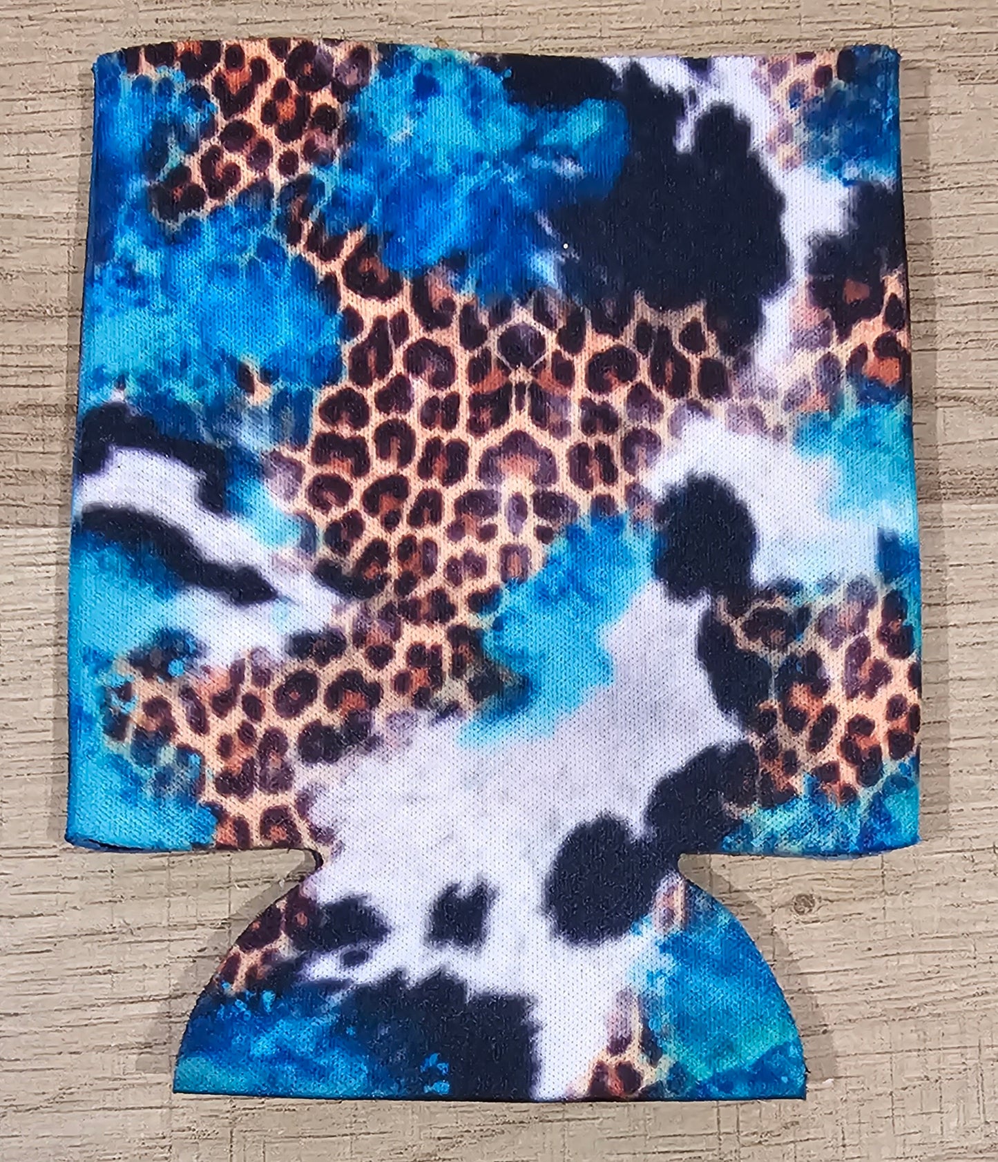 Blue Cowprint and Leopard Koozie